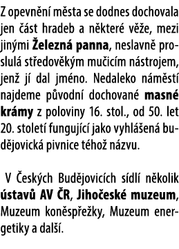 Z opevn n m sta se dodnes dochovala jen   st hradeb a n kter  v  e, mezi jin mi  elezn  panna, neslavn  proslul  st ...