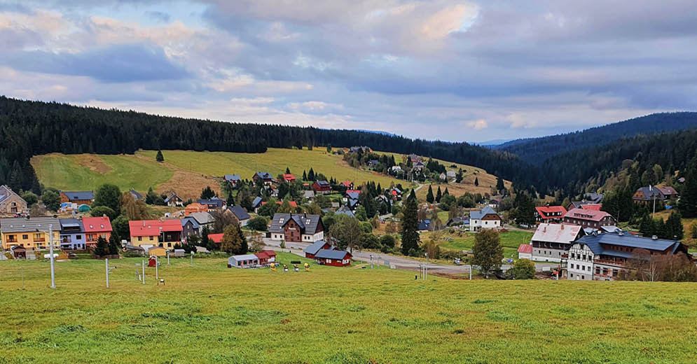 A panoramic view of Kvilda village in Sumava National Park.