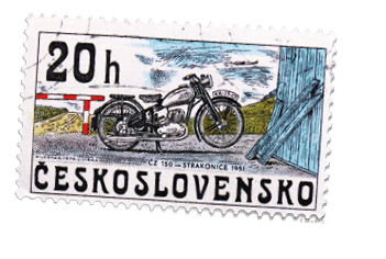 MOSCOW, RUSSIA - MARCH 23, 2019: Postage stamp printed in Czechoslovakia shows Z 150, Strakonice 1951, History of Czechoslovak motor­cycle serie, circa 1975