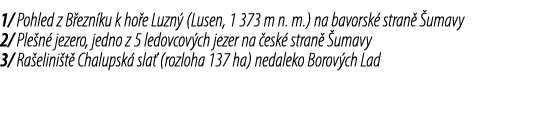 1/ Pohled z B ezn ku k ho e Luzn (Lusen, 1 373 m n. m.) na bavorsk  stran   umavy 2/ Ple n  jezero, jedno z 5 ledovc...