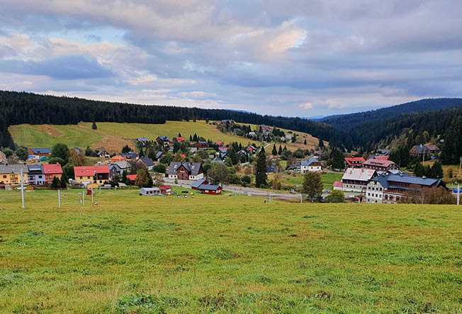 A panoramic view of Kvilda village in Sumava National Park.