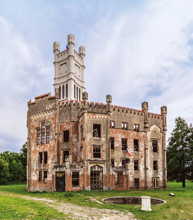 Ruins of state castle, Cesky Rudolec, Castle is also known as Small famous White castle Hluboka, sunny day with blue sky. The Infinite Beauty Of Decay